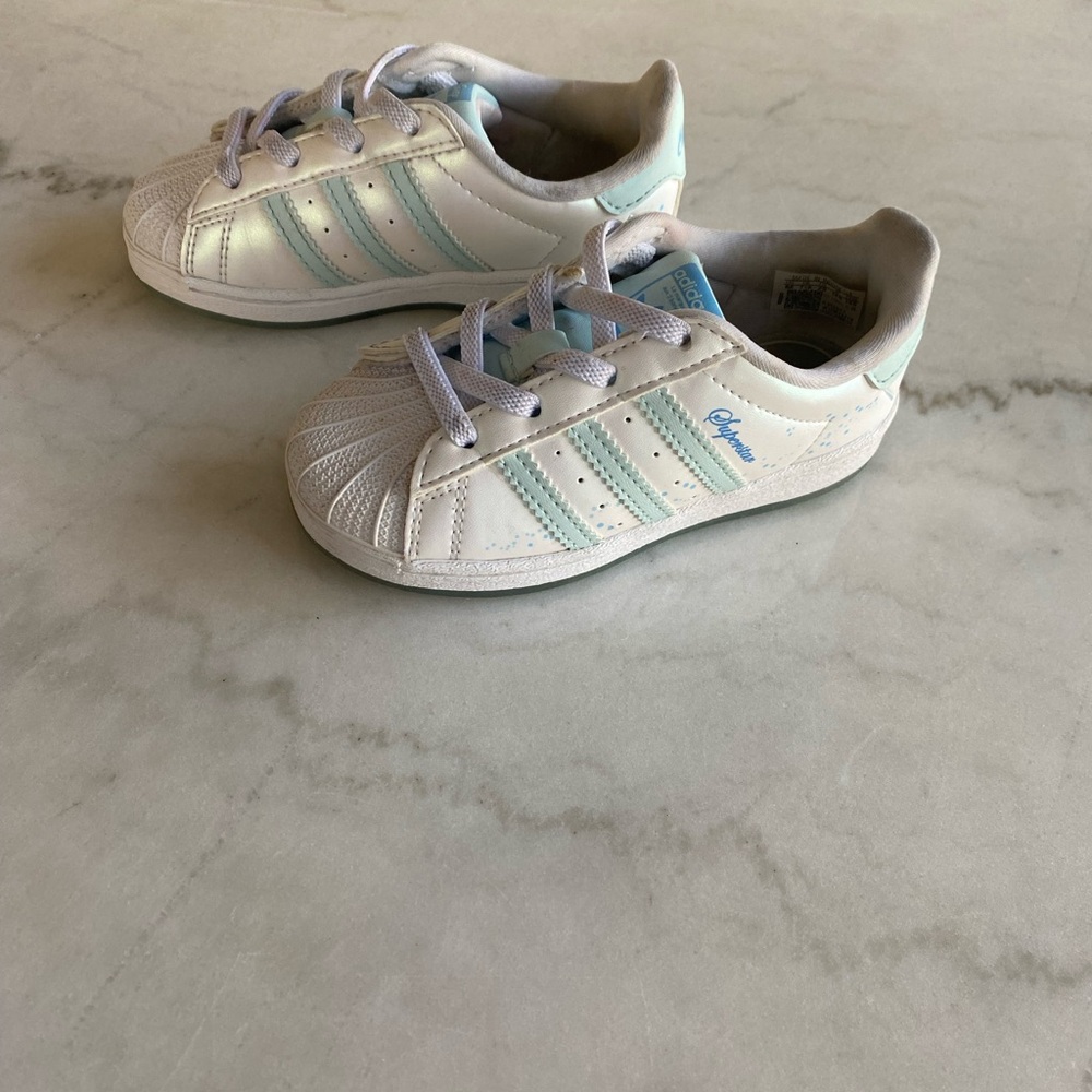 adidas Kids White & Light Blue Superstar Sneakers